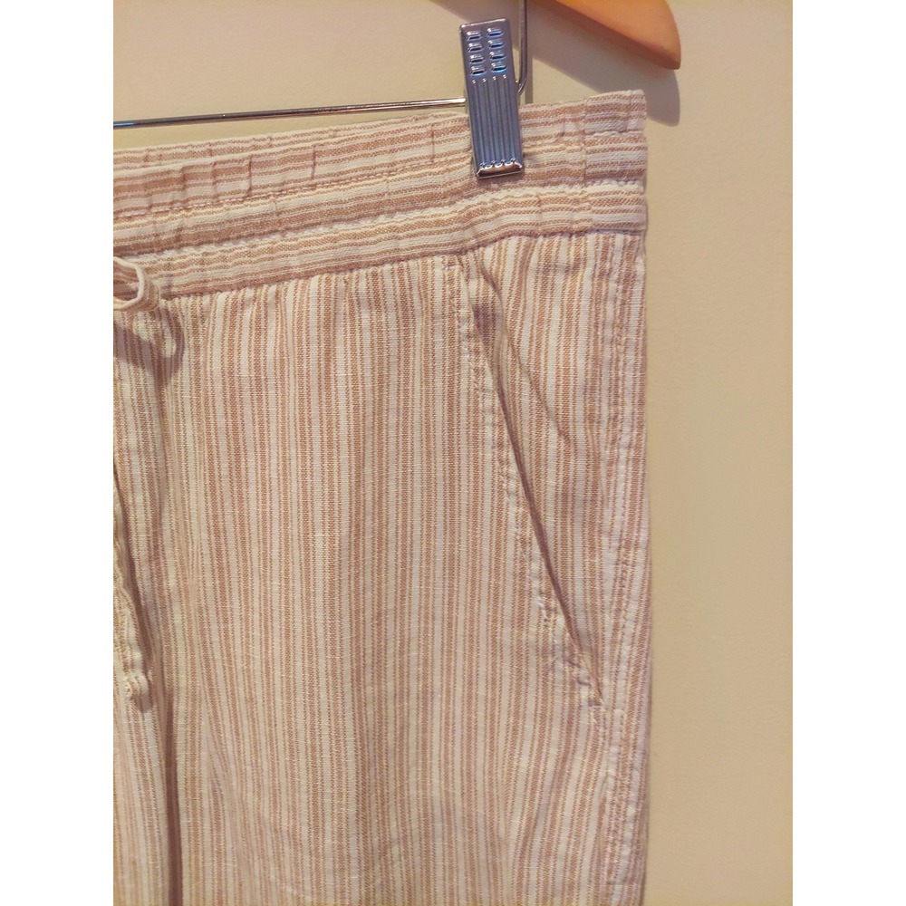Linen Blend Striped Drawstring Tapered Pants Beige White Neutral Womens Large - Picture 3 of 3
